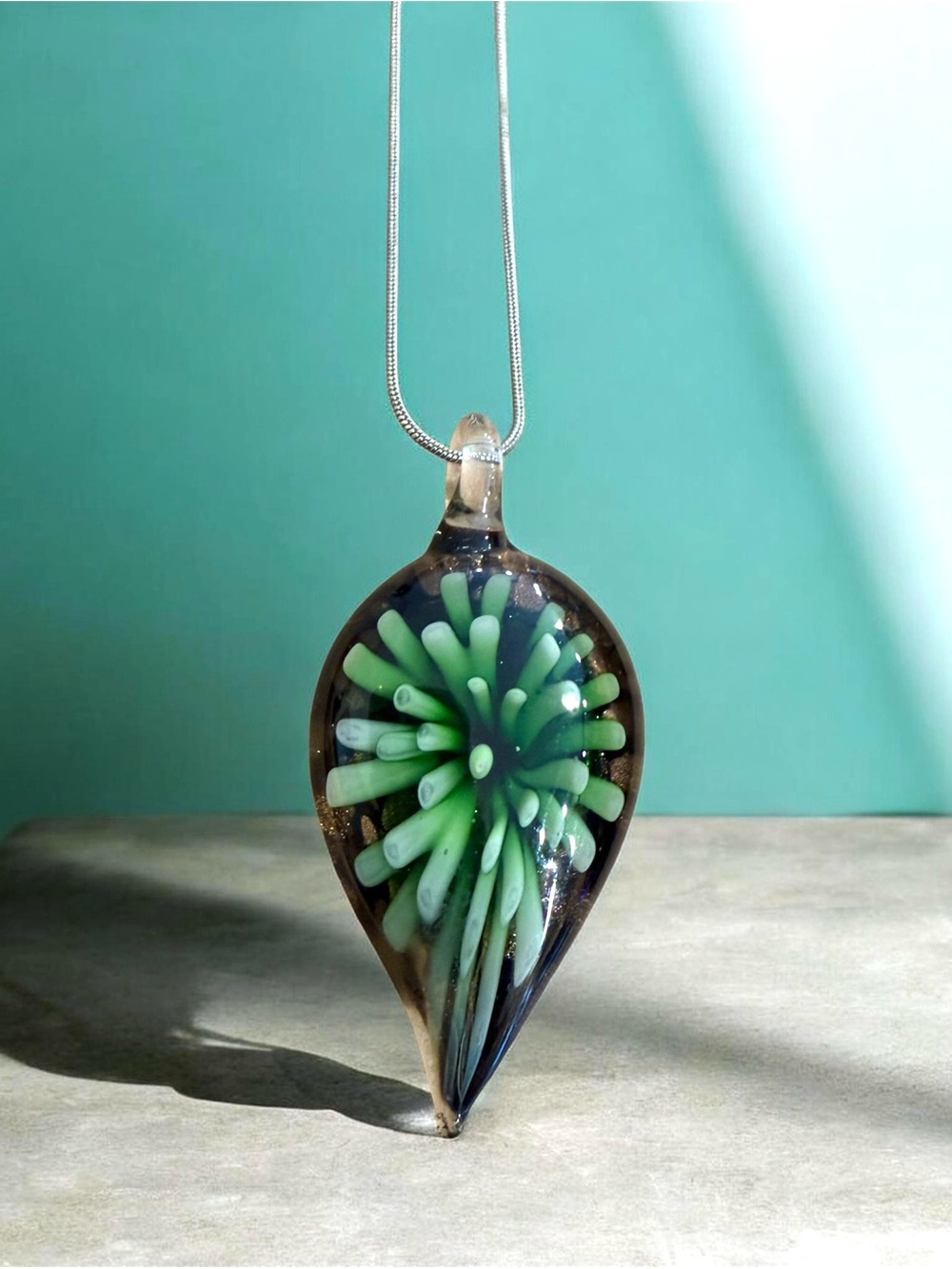 Glass Teardrop Pendant Necklace